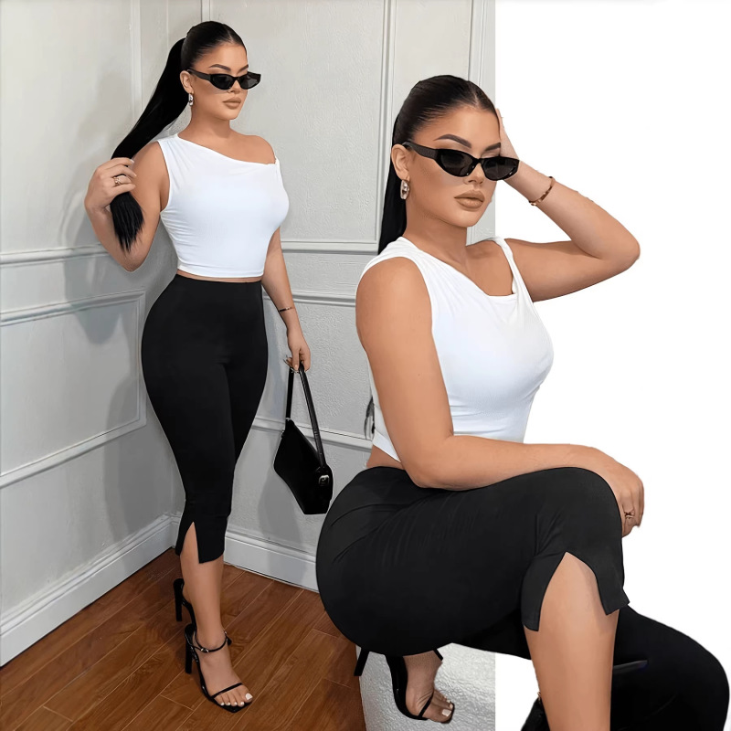 Cross-border Amazon Hot-selling European and American Women's Leggings Solid Color Breathable Slim-fit Capri Pants Plus Size