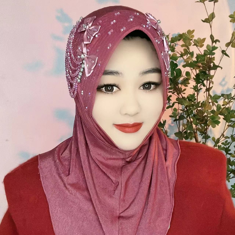 Ethnic Headscarf, Scarf, Sponge Brimmed Hat, Convenient Head Cover, Headscarf with Bow and Tassels【Wan Die】