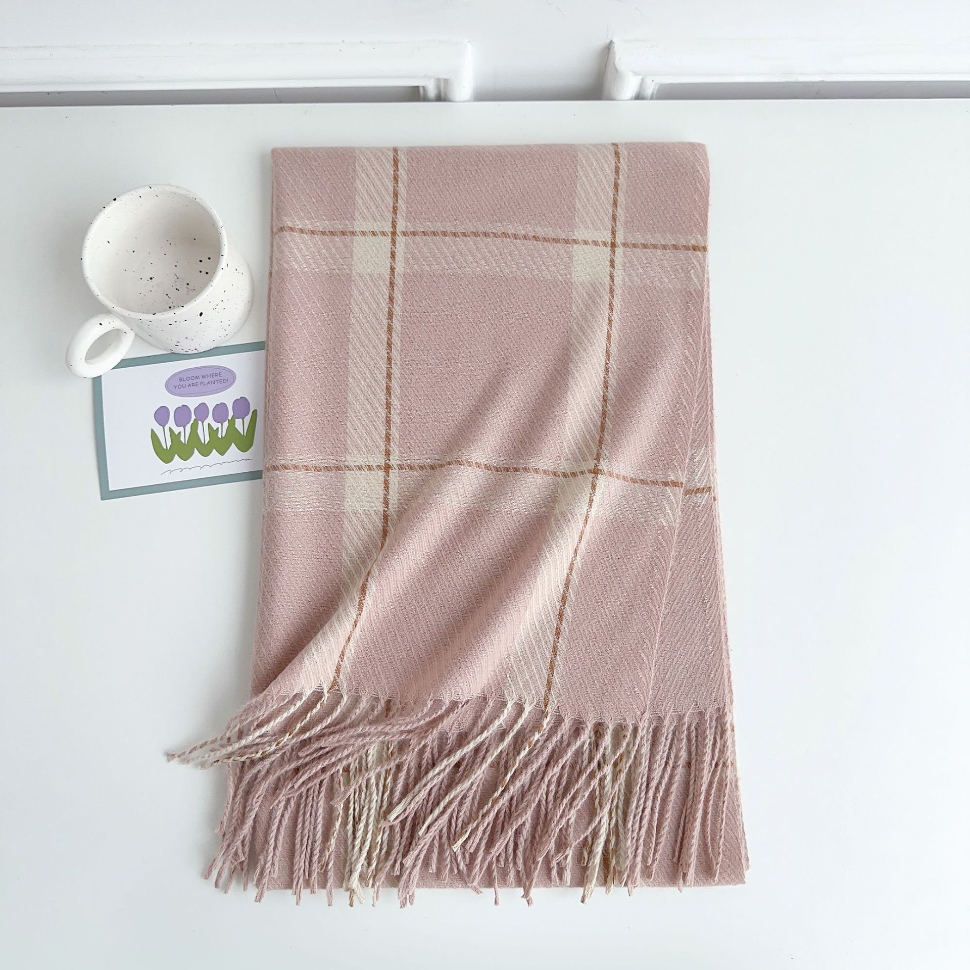 Bufanda de Otoño 2025 para Mujer, Estilo Coreano y Japonés, Retro, Imitación de Cachemira, Cálida, con Flecos, a Cuadros, Versátil, Delgada, para Primavera y Otoño