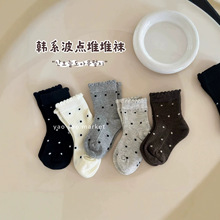 儿童袜子中筒秋季女童黑白洋气韩版波点松口花边棉袜女孩宝宝