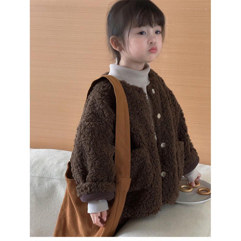 韩国童装女童羊羔绒外套秋冬新款洋气女宝宝加绒加厚保暖儿童棉衣