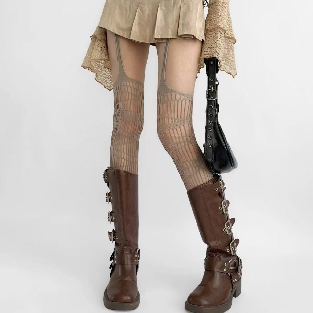 Sexy suspenders stockings irregular socks asymmetrical punk sexy hot girl knee-high pantyhose