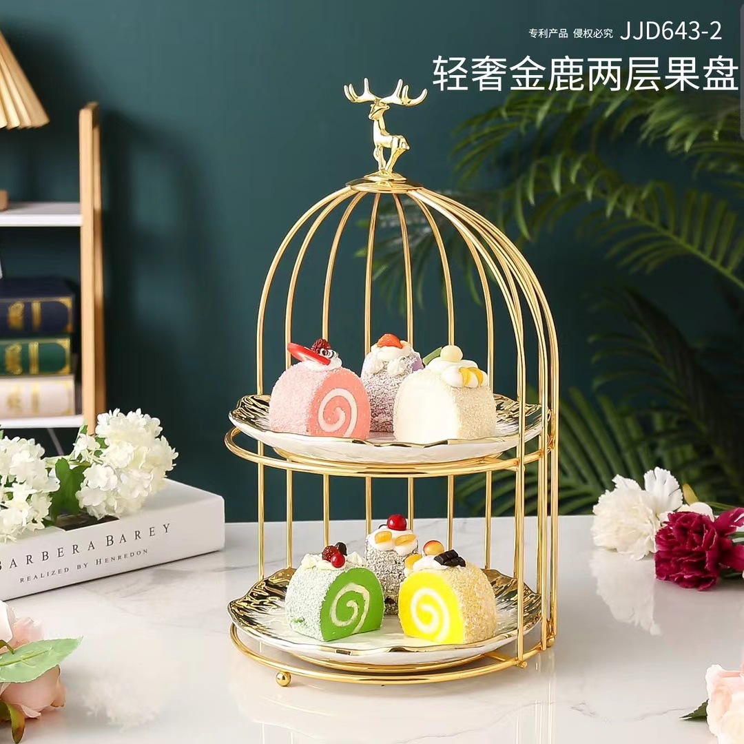 Estilo europeo de cerámica multi-capa plato de fruta creativa sala de estar casa tarde té caramelo postre estante postre pastel bandeja image 4