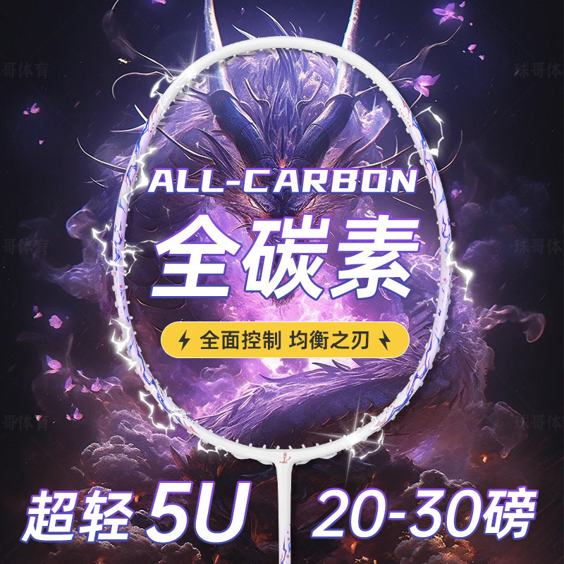 Factory Direct Sales Balanced Blade Badminton Racket 20-30 Pounds Ultra-Light Full Carbon 5U School Training Racket Set