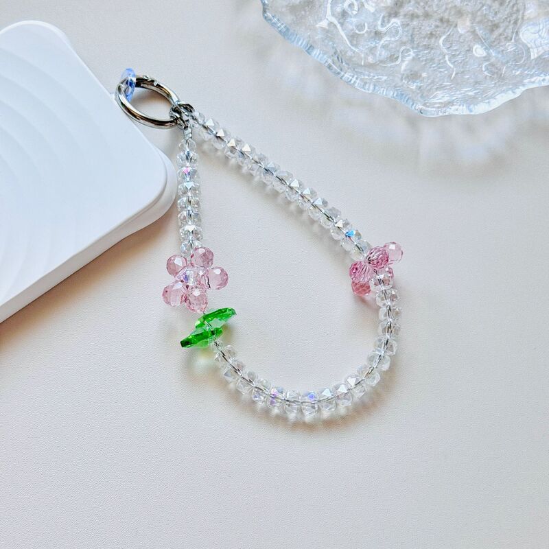 Designer Sparkling Crystal Flower Mobile Phone Lanyard Hand-Beaded Mobile Phone Chain Accessible Luxury Bag Keychain Pendant
