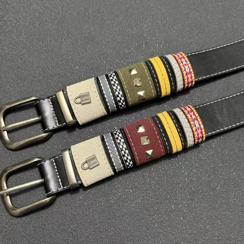 Conp 25Ss "Building Blocks" Belt, Genuine Leather Color-Blocked Rivet Belt with Niche Design, Versatile