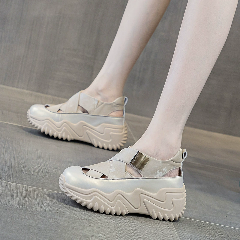 24113 новая летняя толстая нижняя пряжка повседневная дышащая полая повседневная женская обувь