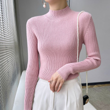 半高领毛衣女秋冬全棉线套头黑色打底衫修身百搭针织长袖纯棉