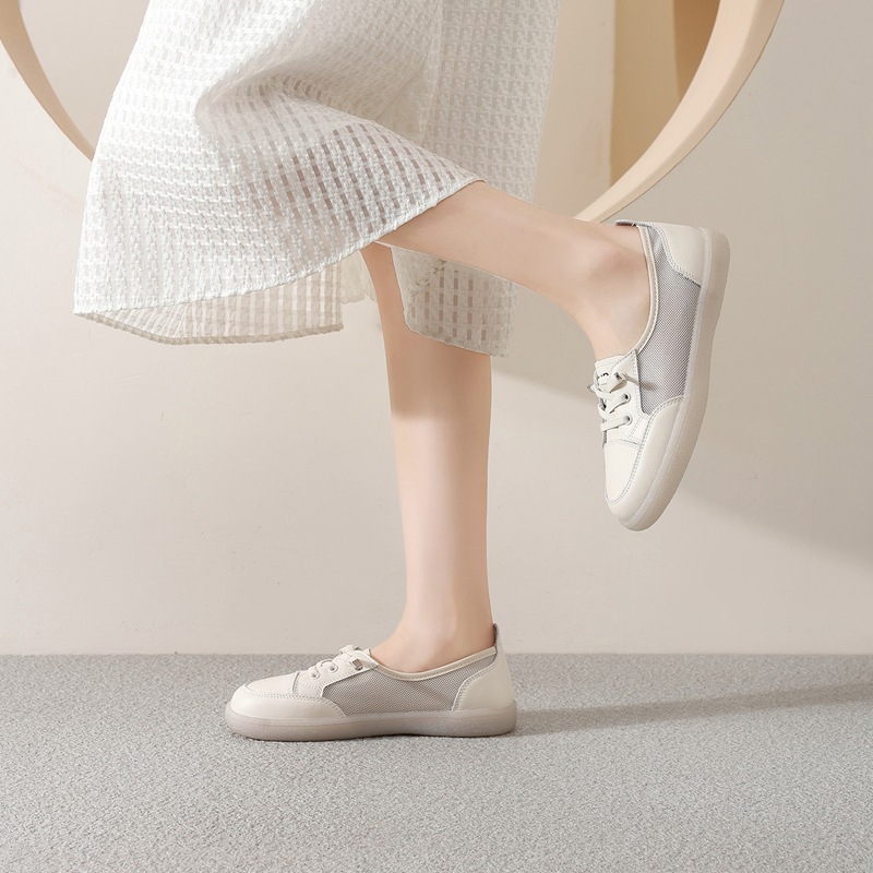 Giày sneaker nữ đế bằng phong cách Đức huấn luyện, mặt lưới thoáng khí, nhẹ, dễ phối đồ — A180E Màu be