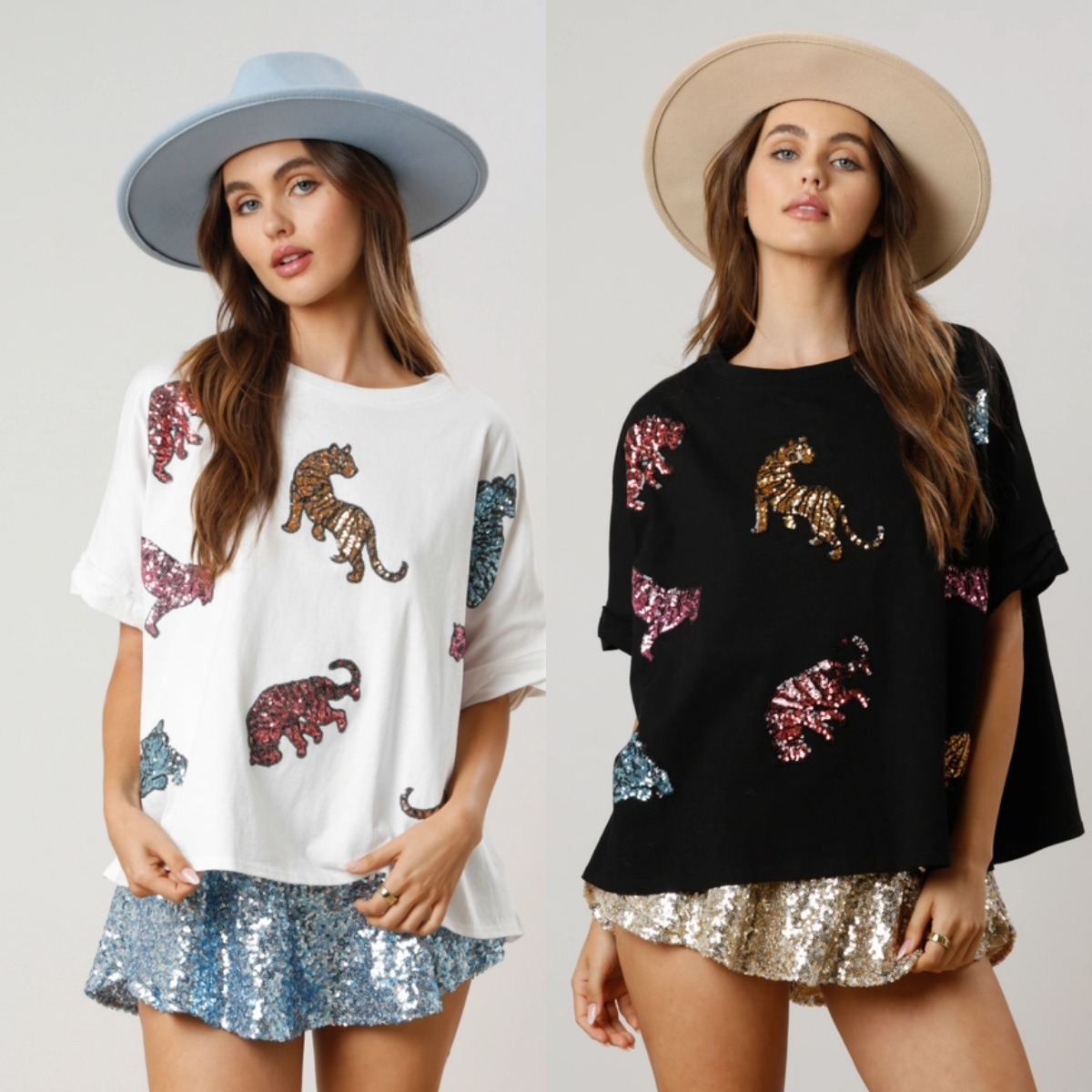 Women's T-shirt Short Sleeve T-Shirts Sequins Simple Style Tiger display picture 1