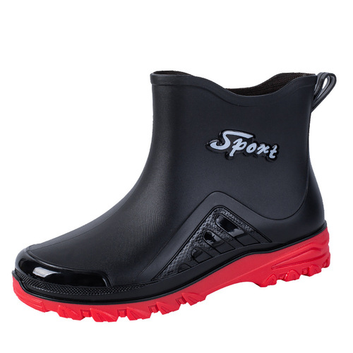  new water shoes for men, fashionable short-tube anti-slip rain boots, thick-soled wear-resistant kitchen car wash work shoes for men