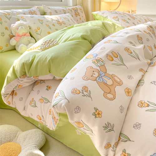 Rural-style four-piece set 100% cotton pure cotton bed sheet and duvet cover set winter bedding dorm three-piece set bedding wholesale