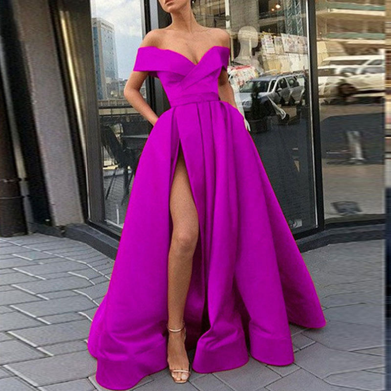 Comercio exterior de Europa y América Amazon AliExpress deseo vestido noche las mujeres sexy V-cuello tarjeta hombro simple satén personalizable