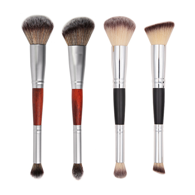 Cepillo de maquillaje de doble cabeza tricolor pelo Cangzhou doble uso rubor cepillo nariz sombra reparación cepillo universal herramientas de belleza transfronteriza al por mayor