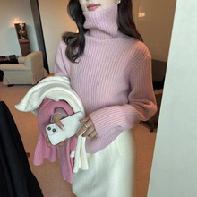 高级感超好看的纯色高领坑条毛衣女秋冬加厚宽松慵懒打底内搭上衣