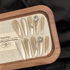 批发香槟摇曳轻奢风猫眼气质大钻假指甲纯手工穿戴甲贴片高端长甲