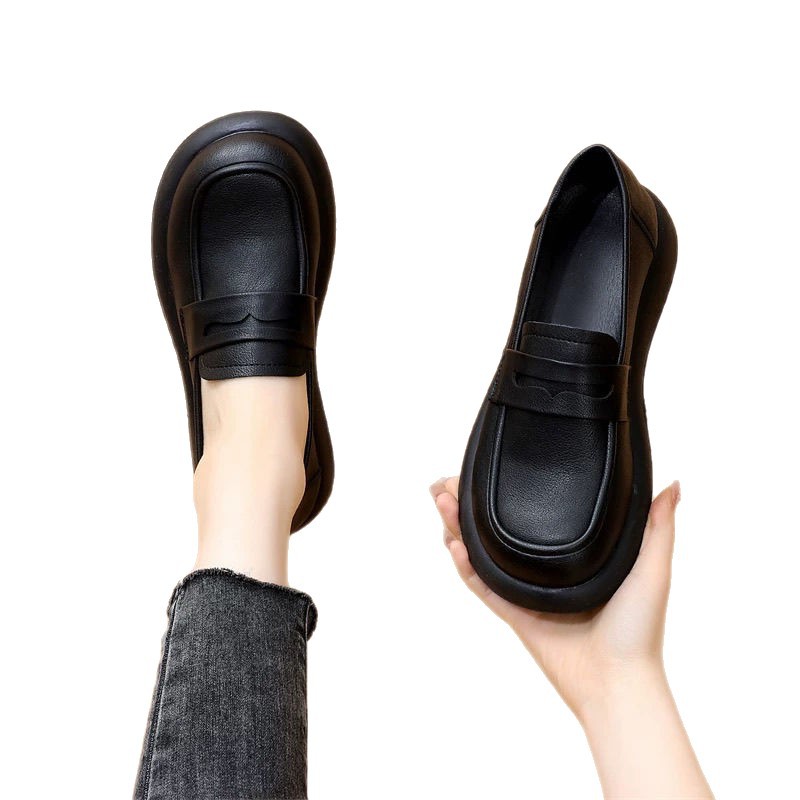 Primavera y otoño nuevos zapatos individuales realmente suaves zapatos de música planos para mujer zapatos de trabajo de cercanías suela blanda suela suave suela de tendón de res zapatos de cuero madre