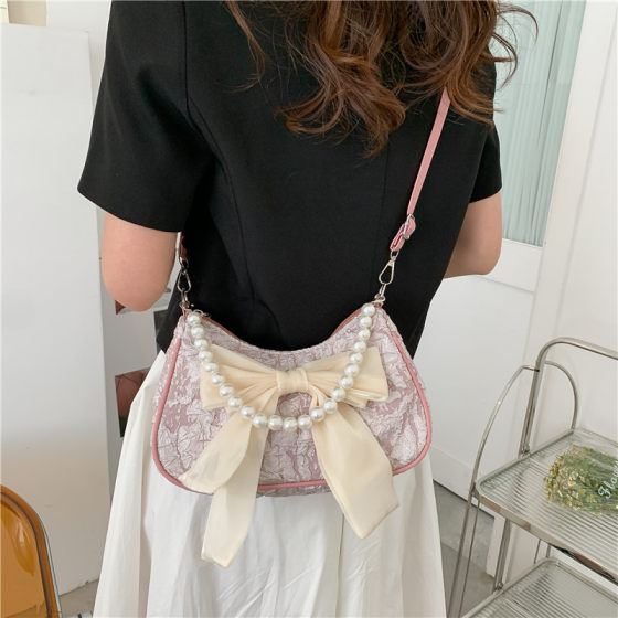 This year's popular retro bow bag women's spring 2022 new fashion pearl underarm shoulder messenger bag
