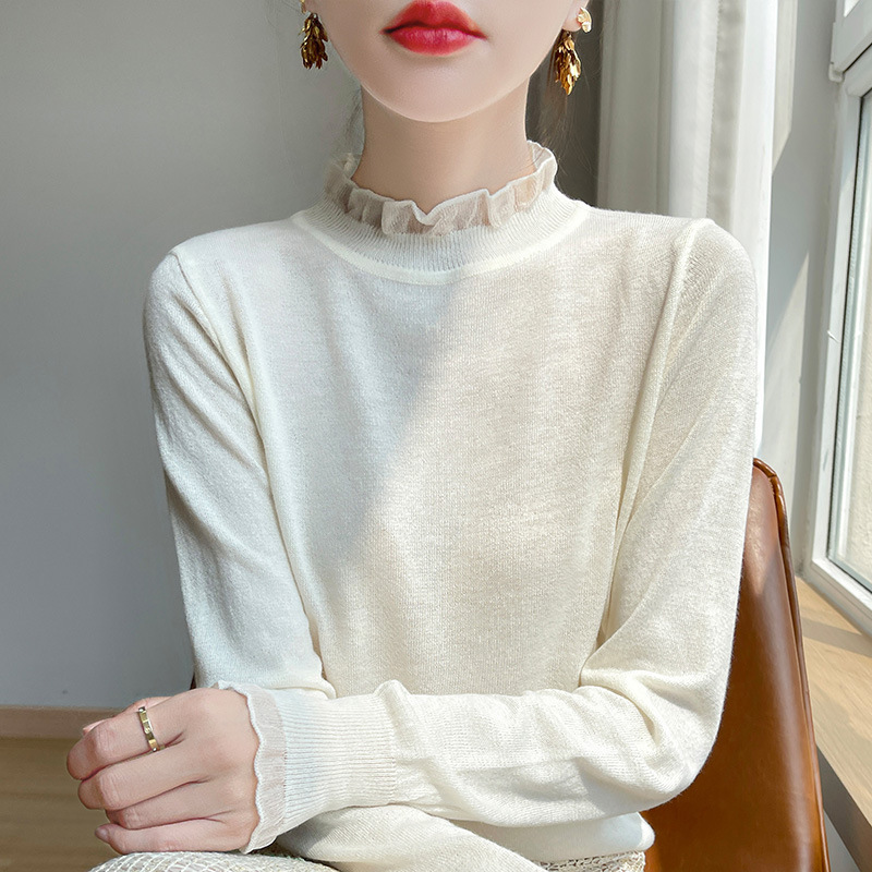 Women's Worsted Wool Base Shirt Spring and Summer New Comfortable Lightweight Knit Top