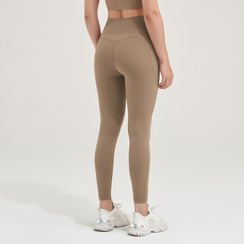 Women's Yoga Pants with Side Pockets, High-Waisted, Booty Lift, Inseamless, Bare-Fit Fitness Clothes, Peach Butt Exercise Pants, Outwear