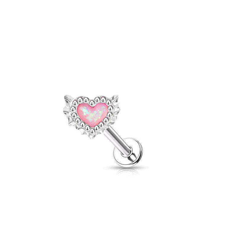 Stainless Steel New Pink Heart-Shaped Opal Belly Button Ring Clip Earrings Nose Stud Body Piercing Jewelry_voghion.com