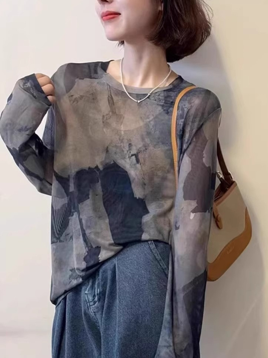 Áo chống nắng nữ dáng dài tay dài phong cách Vintage sang trọng, chất nhuộm màu mực nước — Mực nước