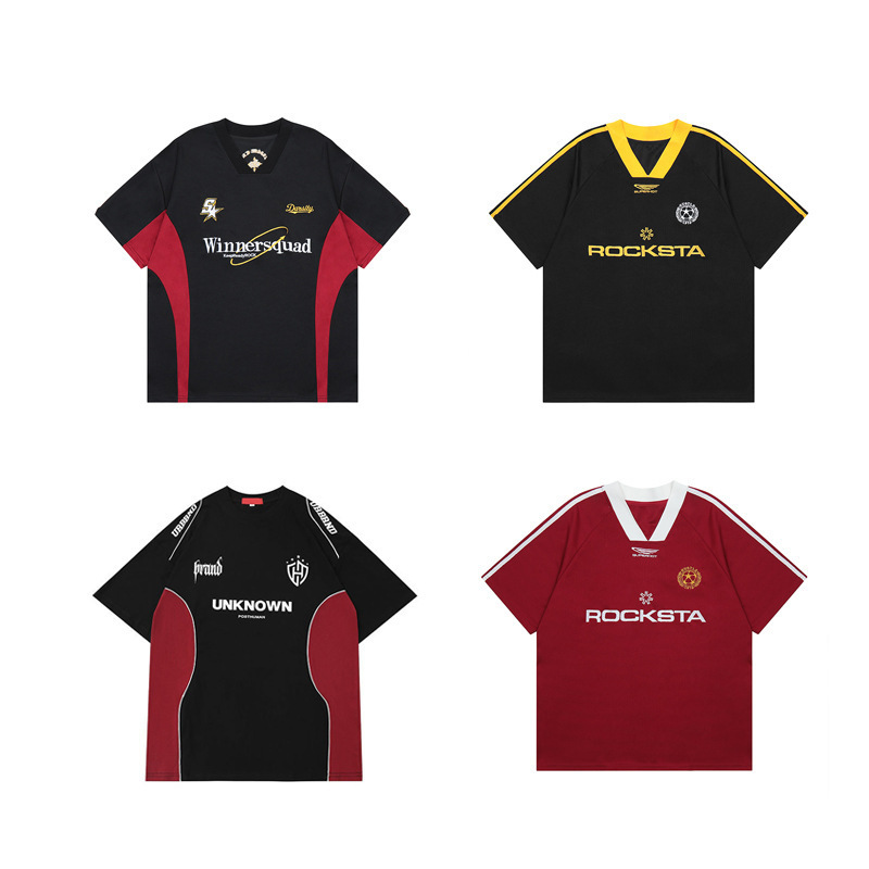 Contrast Color Stitching Heavy Short-sleeved T-shirt Men's Summer American-style Trendy Brand Ins-feeling Motorsports Car Suit Racing Puffy Handsome Pullover Half-sleeved Contrast Color Stitching Heavy Short-sleeved T-shirt Men's Summer American-style Trendy Brand Ins-feeling Motorsports Car Suit Racing Puffy Handsome Pullover Half-sleeved