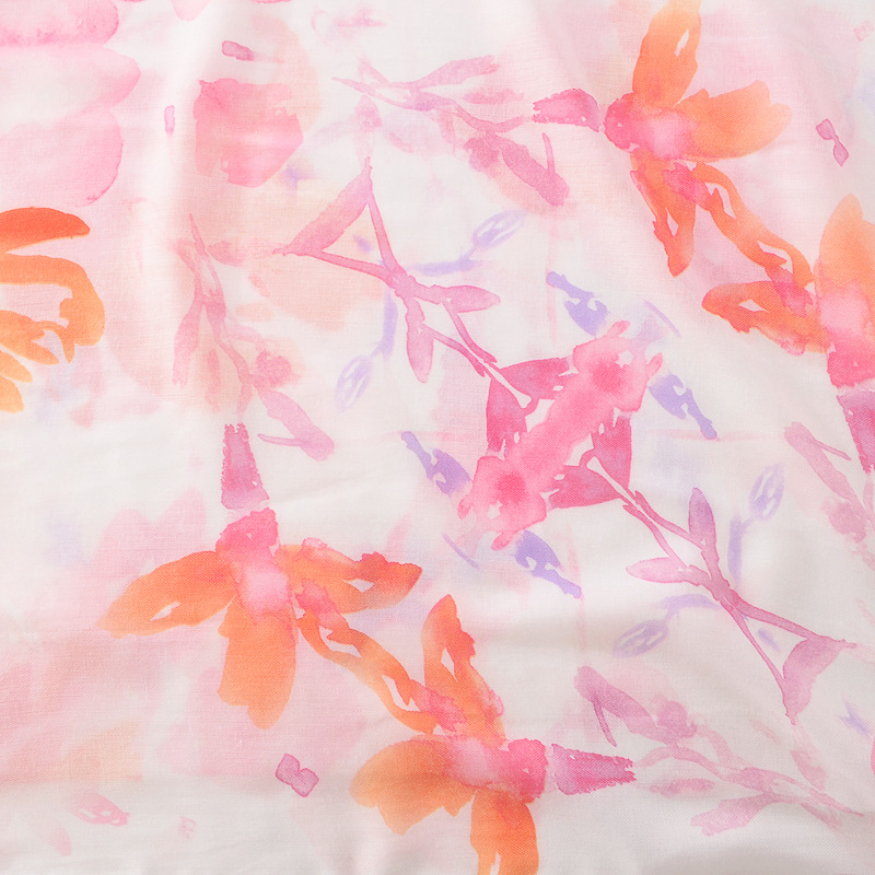 Todo fósforo de moda estilo artístico fresco primavera bufanda mujeres luz Rosa Splash-tinta flor impresa algodón y lino sensación bufanda