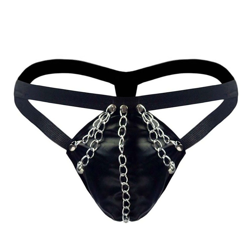 Tzy178T men's men's sexy underwear underwear wholesale imitation leather strap chain thong t-pants-F1021