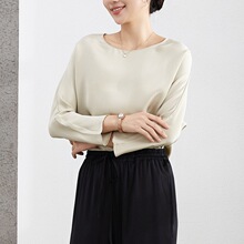 2025春季新款打底衫真丝t恤女装桑蚕丝圆领套头重磅真丝长袖上衣