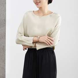 2025春季新款打底衫真丝t恤女装桑蚕丝圆领套头重磅真丝长袖上衣