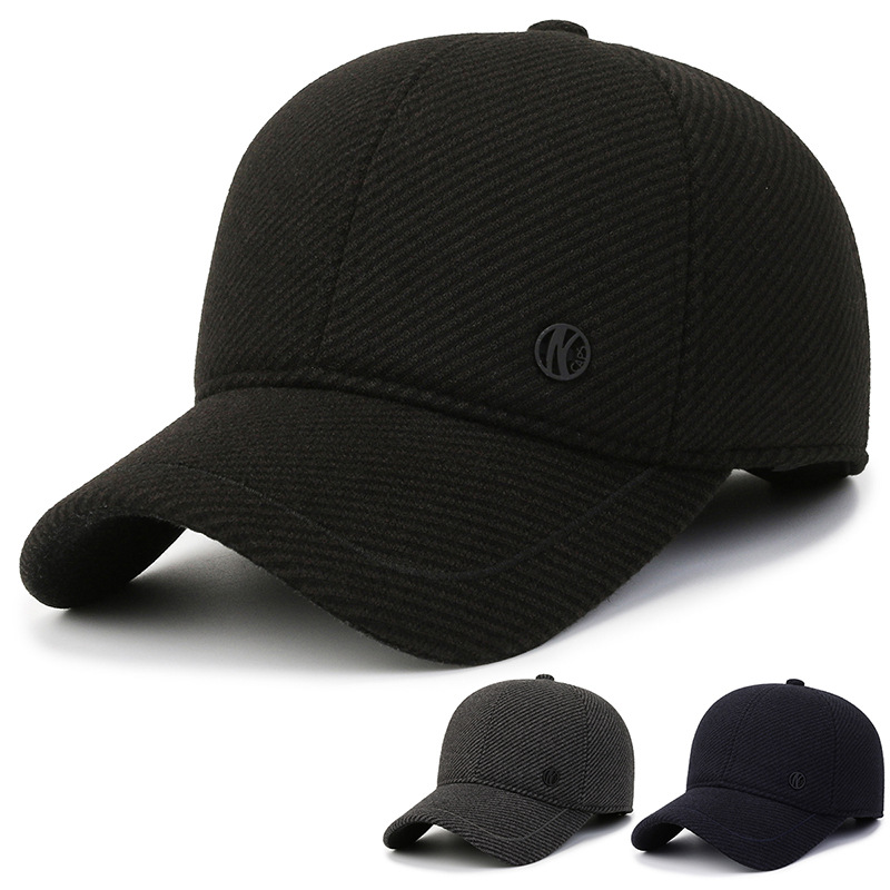 New middle-aged and elderly men's duck tongue cap, winter woolen thickened warm cotton hat, outdoor windproof ear_voghion.com