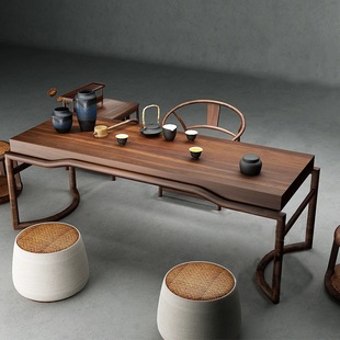 New Chinese Style Solid Wood Tea Table and Chair Combination Home Balcony Living Room Ash Tea Office Meeting and Negotiating Tea Table