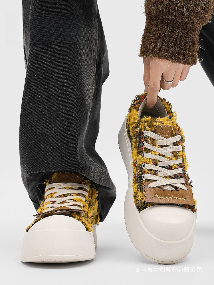 复古小香风休闲大头板鞋男2025厚底丑萌国潮情侣帆布鞋女