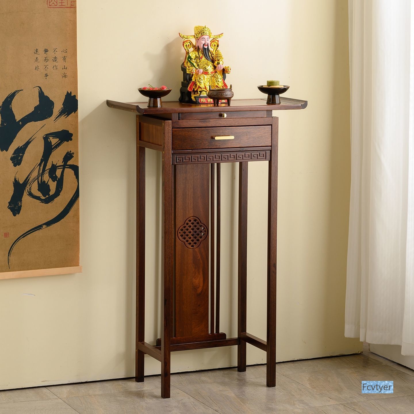 Solid Wood Altar Table for Home Use, Featuring a New Chinese-Style Altar for Offering Incense and Worshiping the God of Wealth