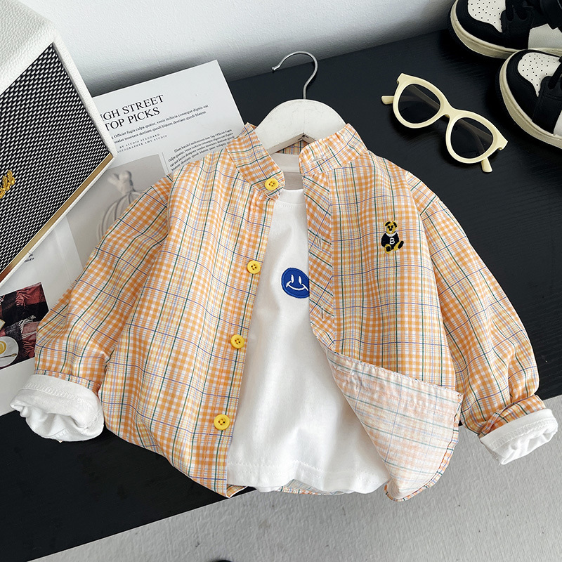Camisa a cuadros para niños 2025 nuevo estilo bebé niño chaqueta casual estilo occidental primavera y otoño camisa para niños moda de manga larga
