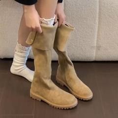 翻折两穿显腿长过膝长靴女2025秋冬新款绝绝子长筒堆堆靴西部靴子
