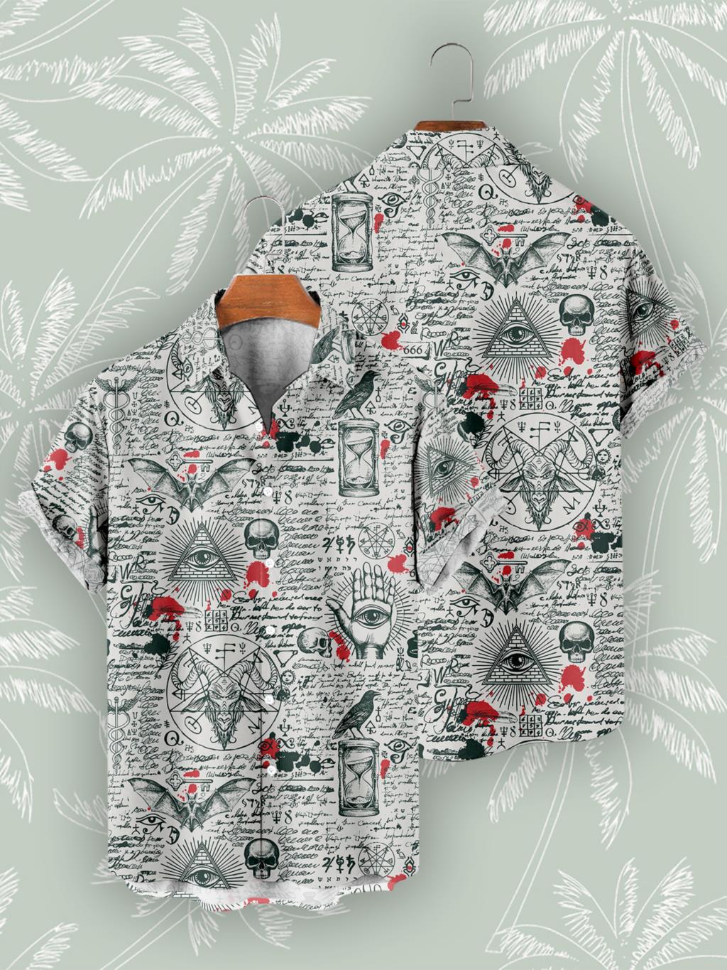 Retro abstracto ojo de cielo estampado 3D hombre calle alta suelta manga corta solapa botón camisa hawaiana en stock