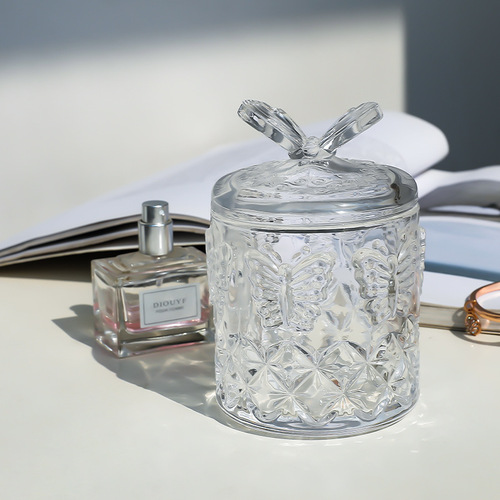 European-style transparent glass candy cup with lid sugar jar aromatherapy candle glass jar jewelry cotton swab storage jar