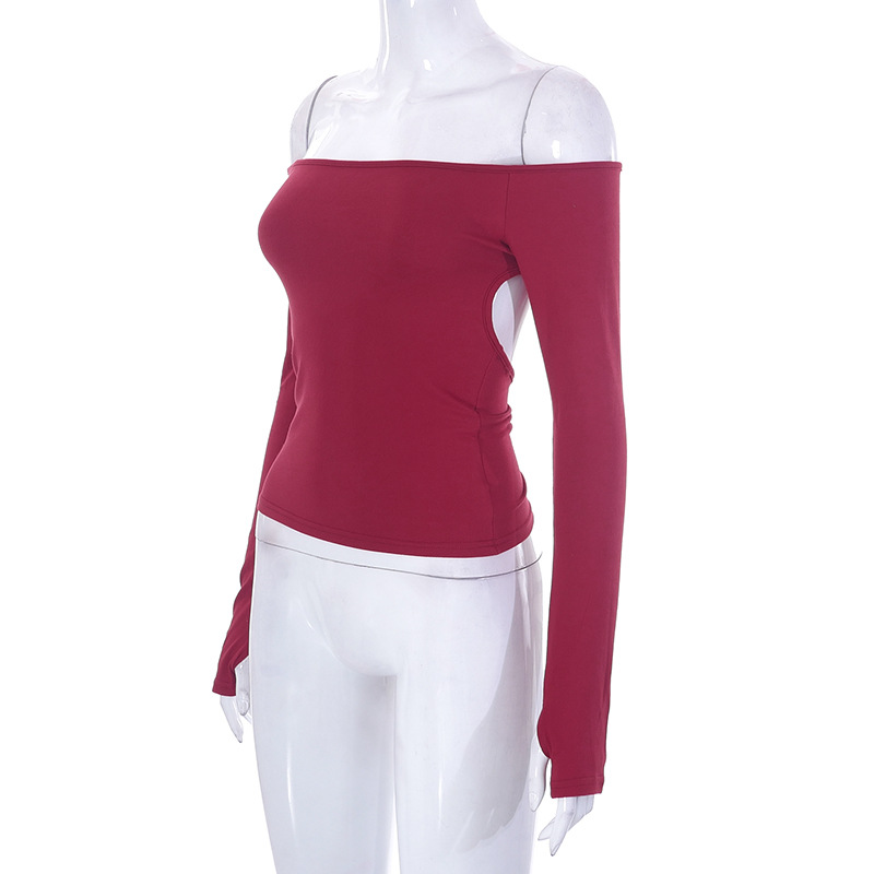 Abbigliamento da donna nuovo top piccolo monospalla a maniche lunghe in tinta unita_voghion.com