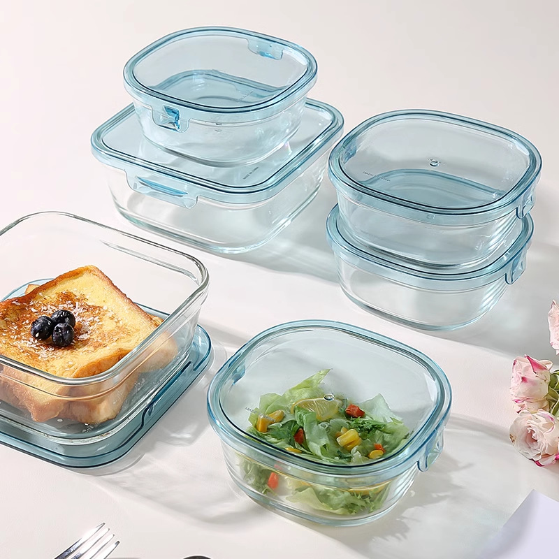 Taza de almuerzo de vidrio para microondas, taza de almuerzo para estudiantes con cubierta, sellado de refrigerador