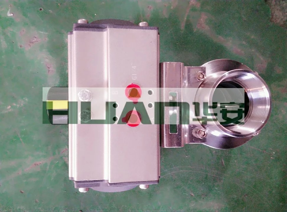 卫生级不锈钢304气动内丝蝶阀 气动单双动作内丝扣蝶阀 球阀