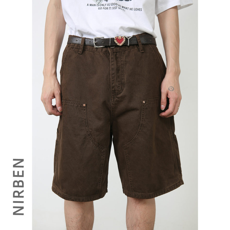 Quần short nam denim ống rộng , lưng cao thoải mái mặc mùa hè — Màu cà phê, Màu xanh lá, Màu đen