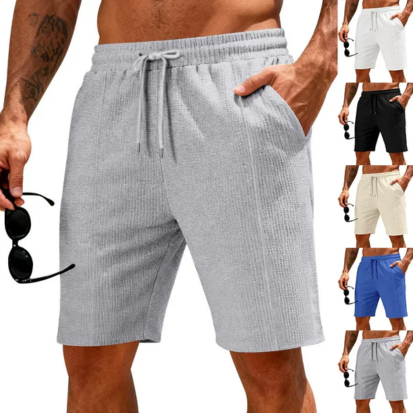 Cross-Border American-Style Casual Waffle Shorts for Men, Summer Sports Solid Color Heavyweight Versatile Running Training Men's Casual Shorts