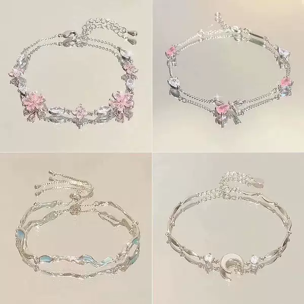 Pink Zircon Cherry Blossom Bow Bracelet Women's Ins Niche Light Luxury Elegant High-end Cool Style Girlfriend Trendy Bracelet