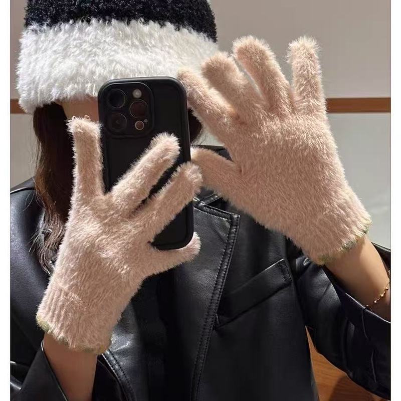可爱彩色小糖豆毛绒手套女可触屏分指冬季保暖加厚防寒骑行学生潮|undefined