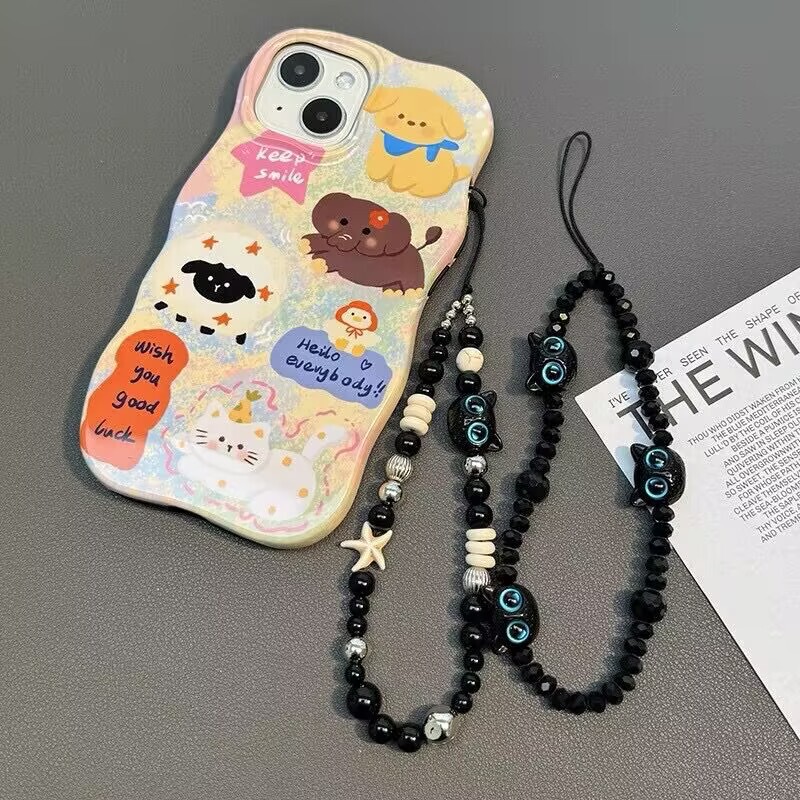 黒三匹の猫携帯電話ビーズクールブラック日本と韓国の CCD ストラップ DIY ハイエンド手作りビーズ多用途ニッチ|undefined