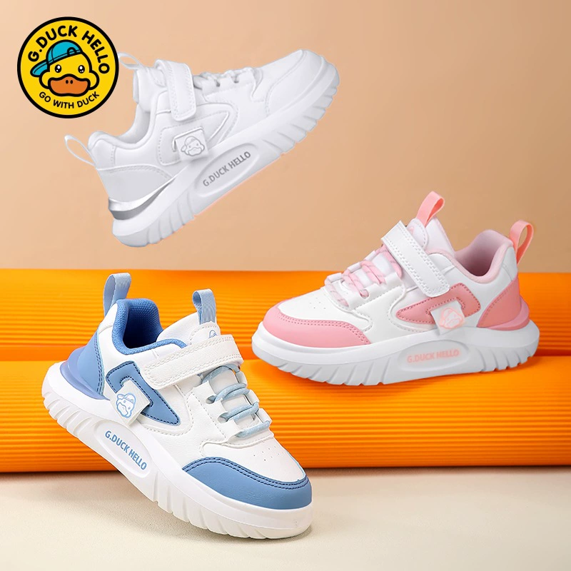 Детские белые кроссовки Little Yellow Duck, весна-осень 2025, новые кожаные водонепроницаемые повседневные кроссовки для мальчиков и девочек, спортивная обувь