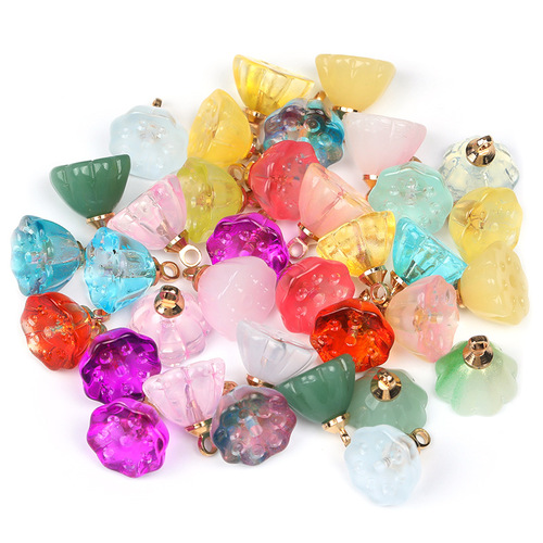 30pcs 10 mm through coloured glass crystal DIY earring necklace pendant natural lotus hang drop antique crystal earrings pendant diy jewelry accessories