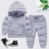 Gray + gray solid color hooded sweatshirt set